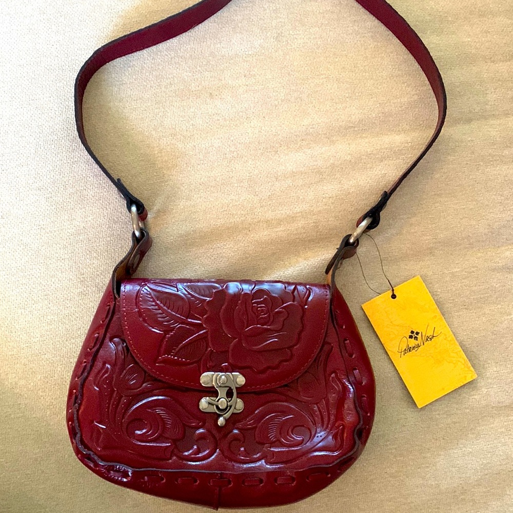 Burgundy, rose pattern, Patricia Nash bag, brand new
